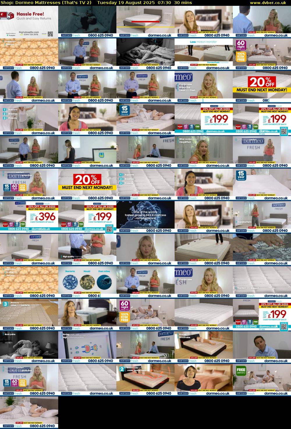 Shop: Dormeo Mattresses (That's TV 2) Tuesday 19 August 2025 07:30 - 08:00