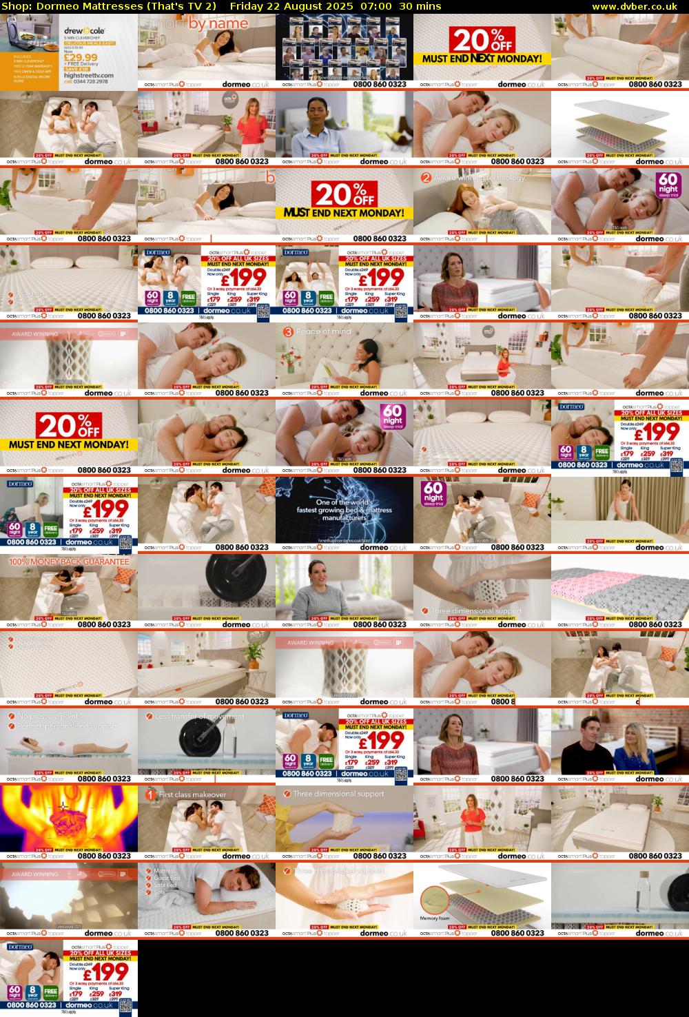 Shop: Dormeo Mattresses (That's TV 2) Friday 22 August 2025 07:00 - 07:30