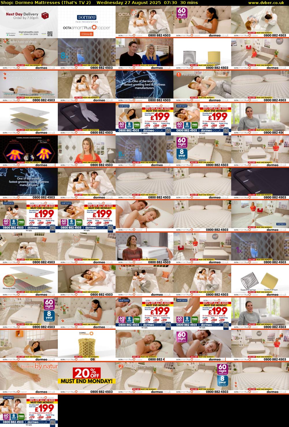 Shop: Dormeo Mattresses (That's TV 2) Wednesday 27 August 2025 07:30 - 08:00