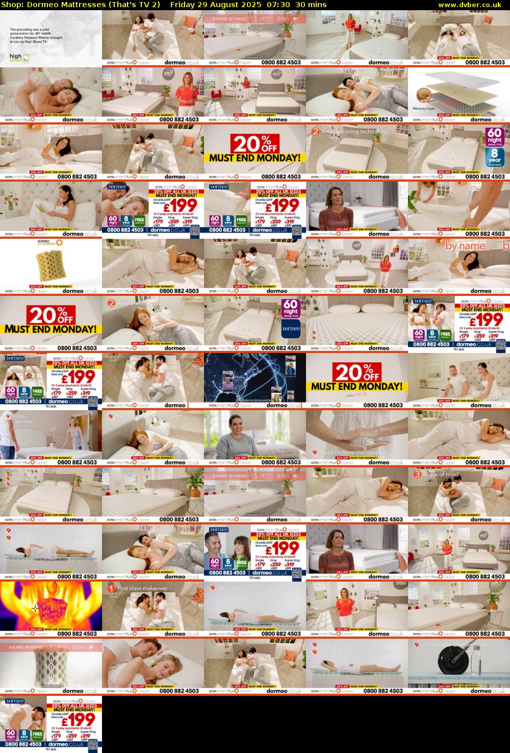 Shop: Dormeo Mattresses (That's TV 2) Friday 29 August 2025 07:30 - 08:00
