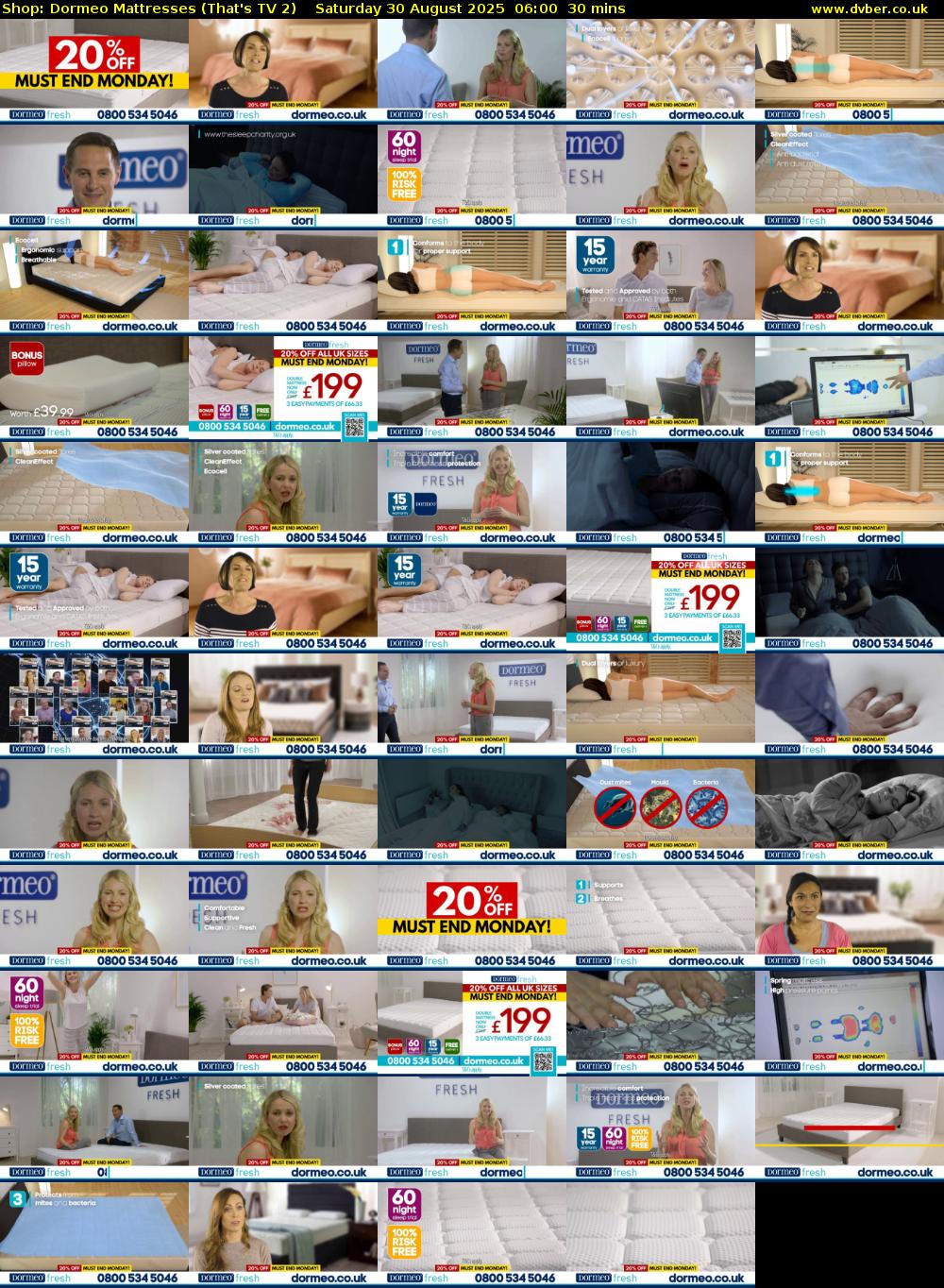 Shop: Dormeo Mattresses (That's TV 2) Saturday 30 August 2025 06:00 - 06:30