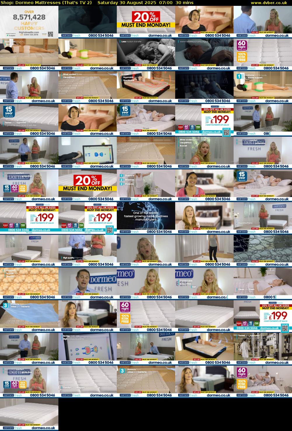 Shop: Dormeo Mattresses (That's TV 2) Saturday 30 August 2025 07:00 - 07:30