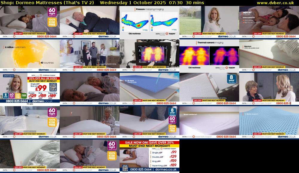 Shop: Dormeo Mattresses (That's TV 2) Wednesday 1 October 2025 07:30 - 08:00