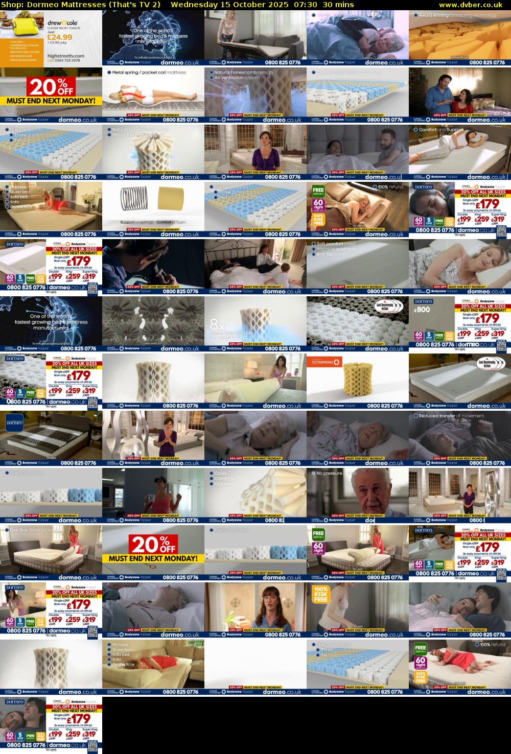 Shop: Dormeo Mattresses (That's TV 2) Wednesday 15 October 2025 07:30 - 08:00