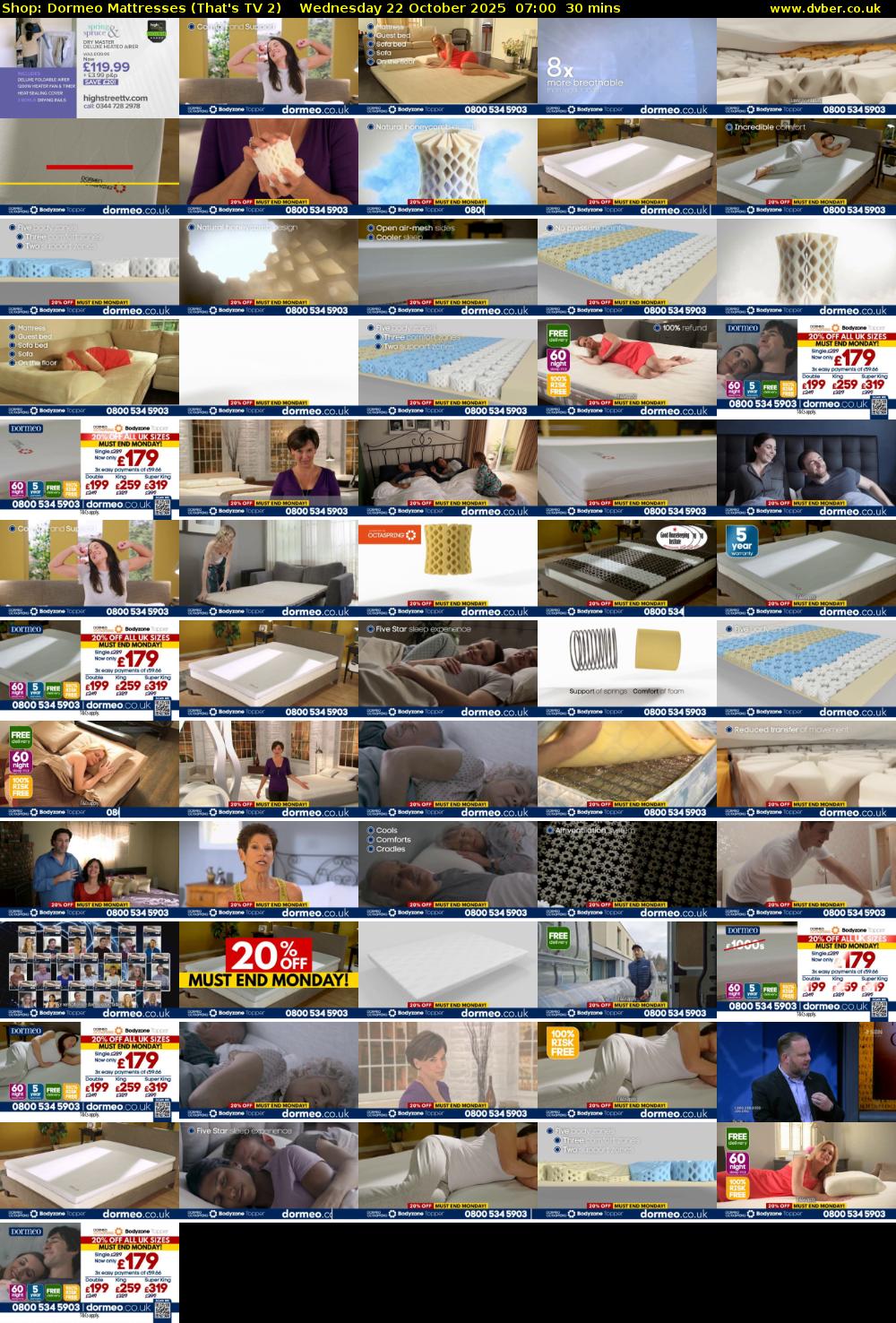 Shop: Dormeo Mattresses (That's TV 2) Wednesday 22 October 2025 07:00 - 07:30