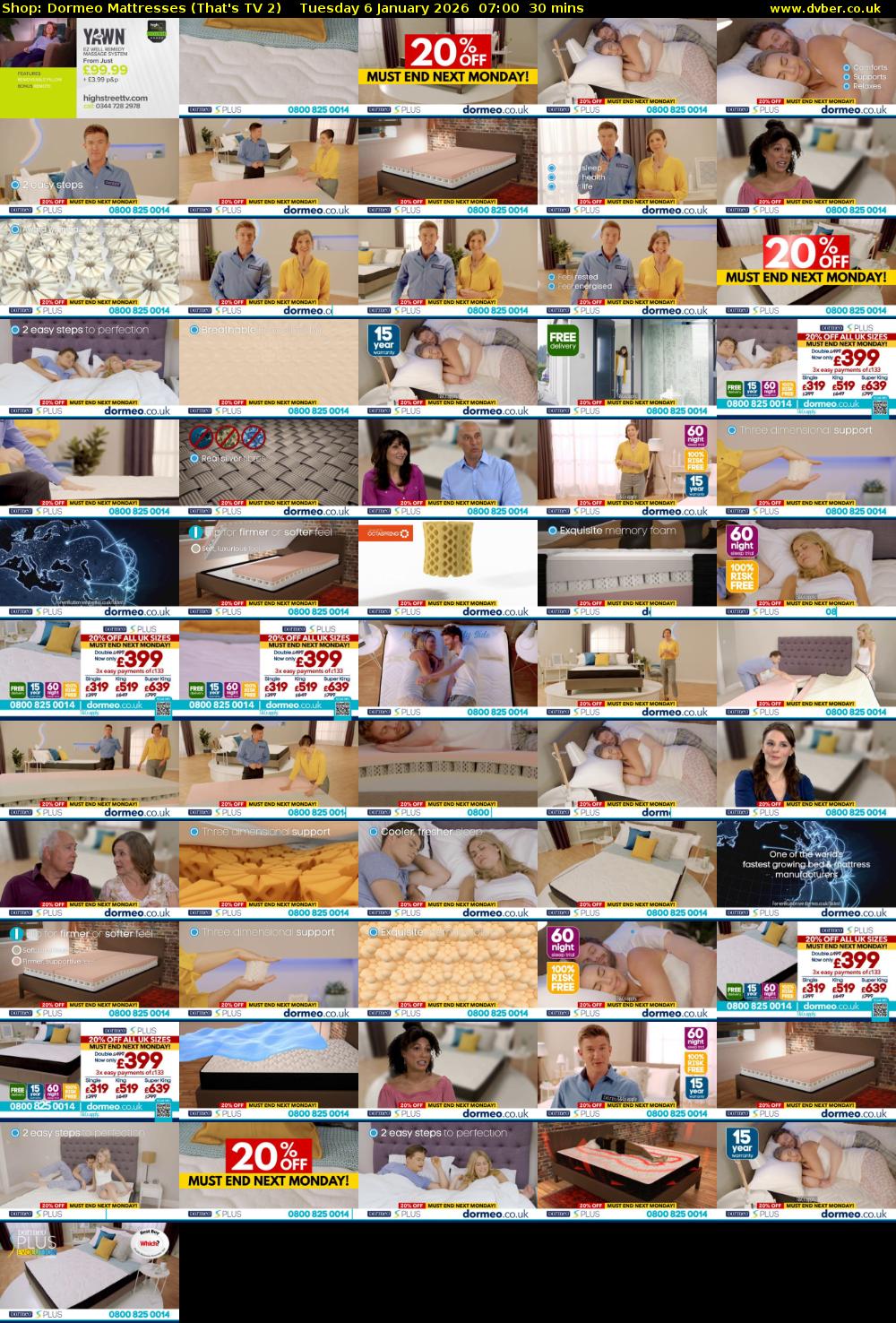 Shop: Dormeo Mattresses (That's TV 2) Tuesday 6 January 2026 07:00 - 07:30