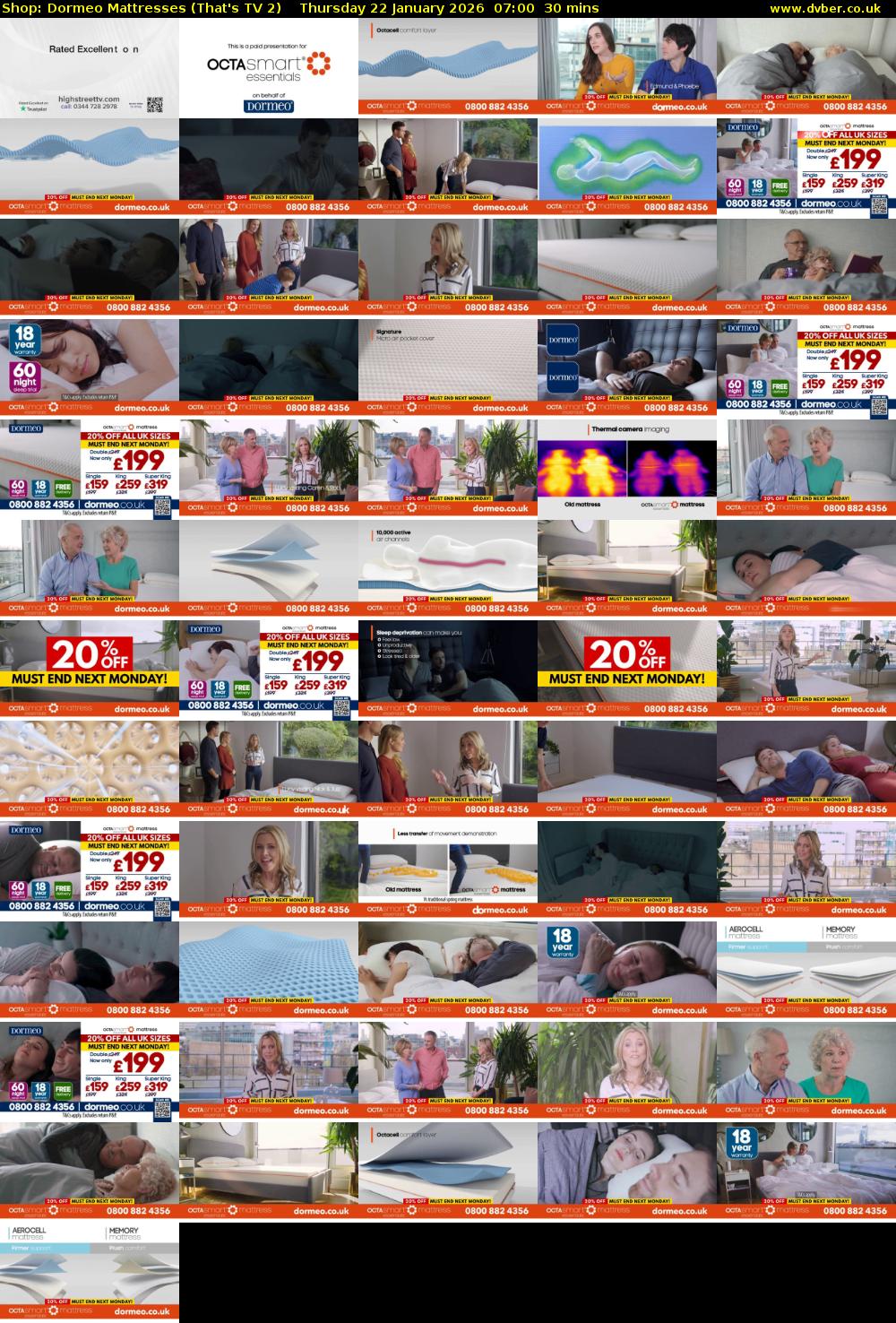 Shop: Dormeo Mattresses (That's TV 2) Thursday 22 January 2026 07:00 - 07:30