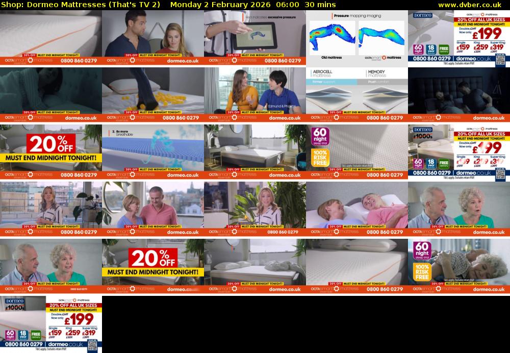 Shop: Dormeo Mattresses (That's TV 2) Monday 2 February 2026 06:00 - 06:30