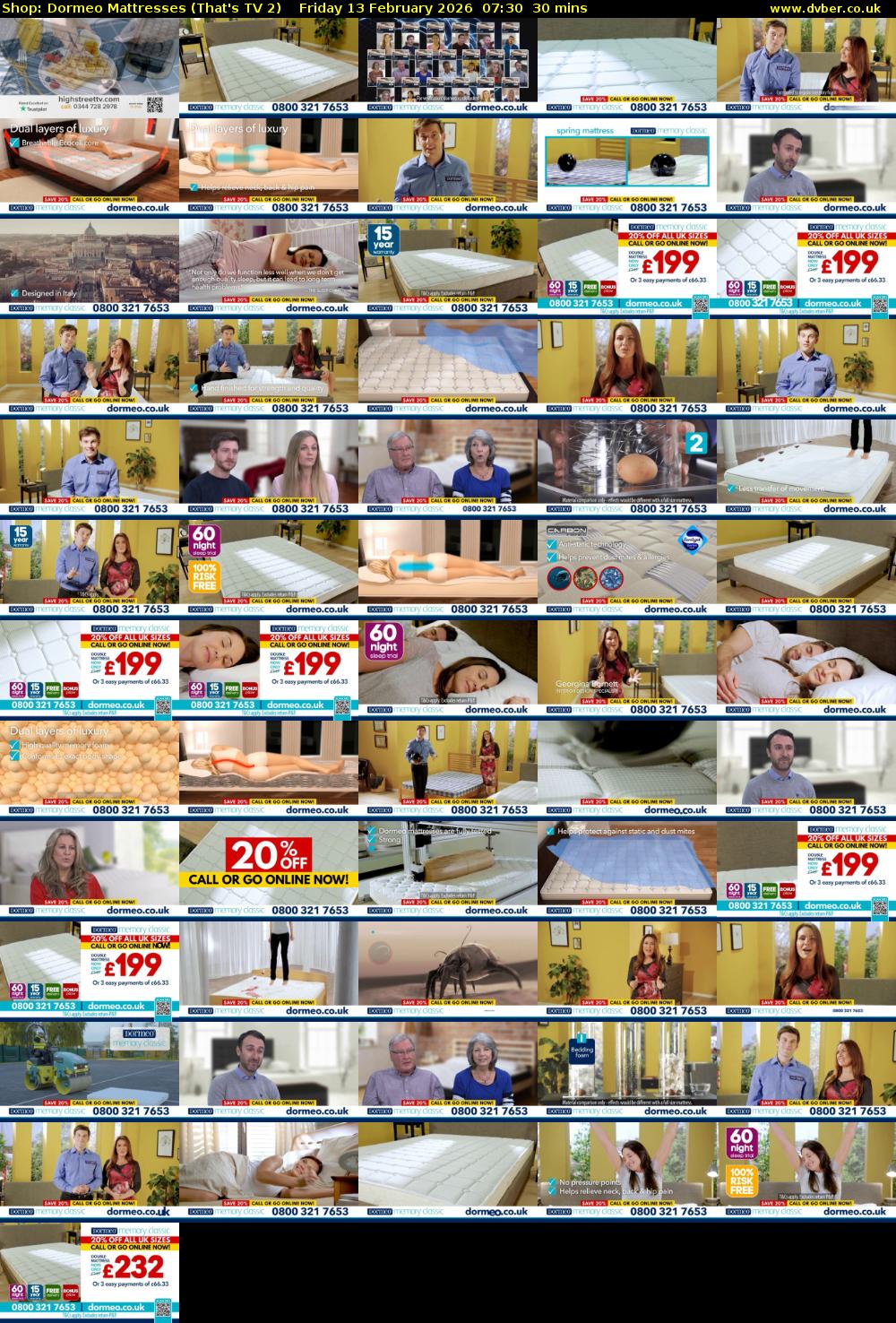 Shop: Dormeo Mattresses (That's TV 2) Friday 13 February 2026 07:30 - 08:00