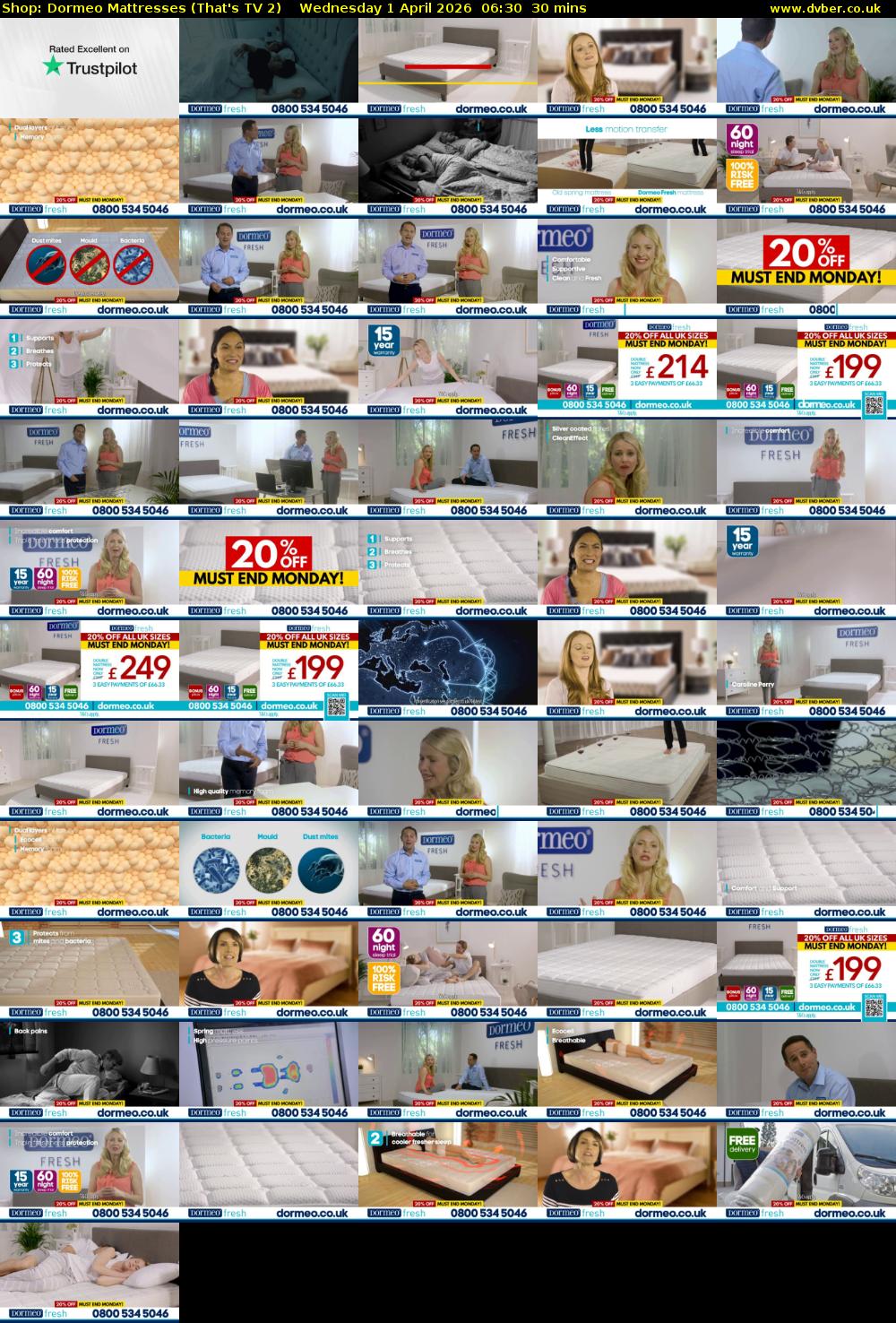 Shop: Dormeo Mattresses (That's TV 2) Wednesday 1 April 2026 06:30 - 07:00