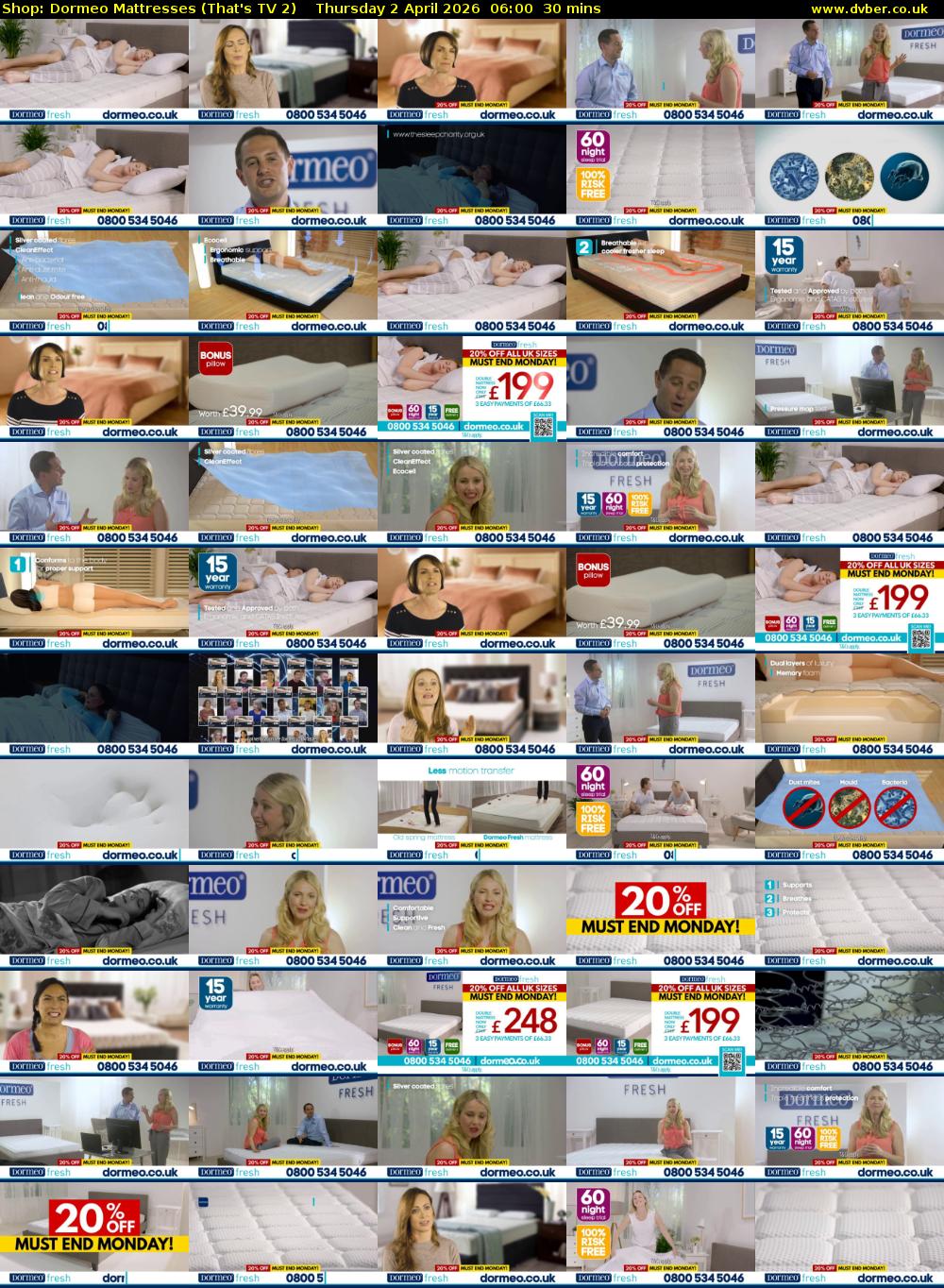 Shop: Dormeo Mattresses (That's TV 2) Thursday 2 April 2026 06:00 - 06:30