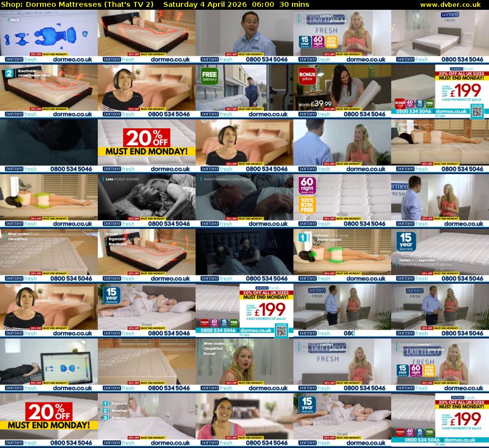 Shop: Dormeo Mattresses (That's TV 2) Saturday 4 April 2026 06:00 - 06:30