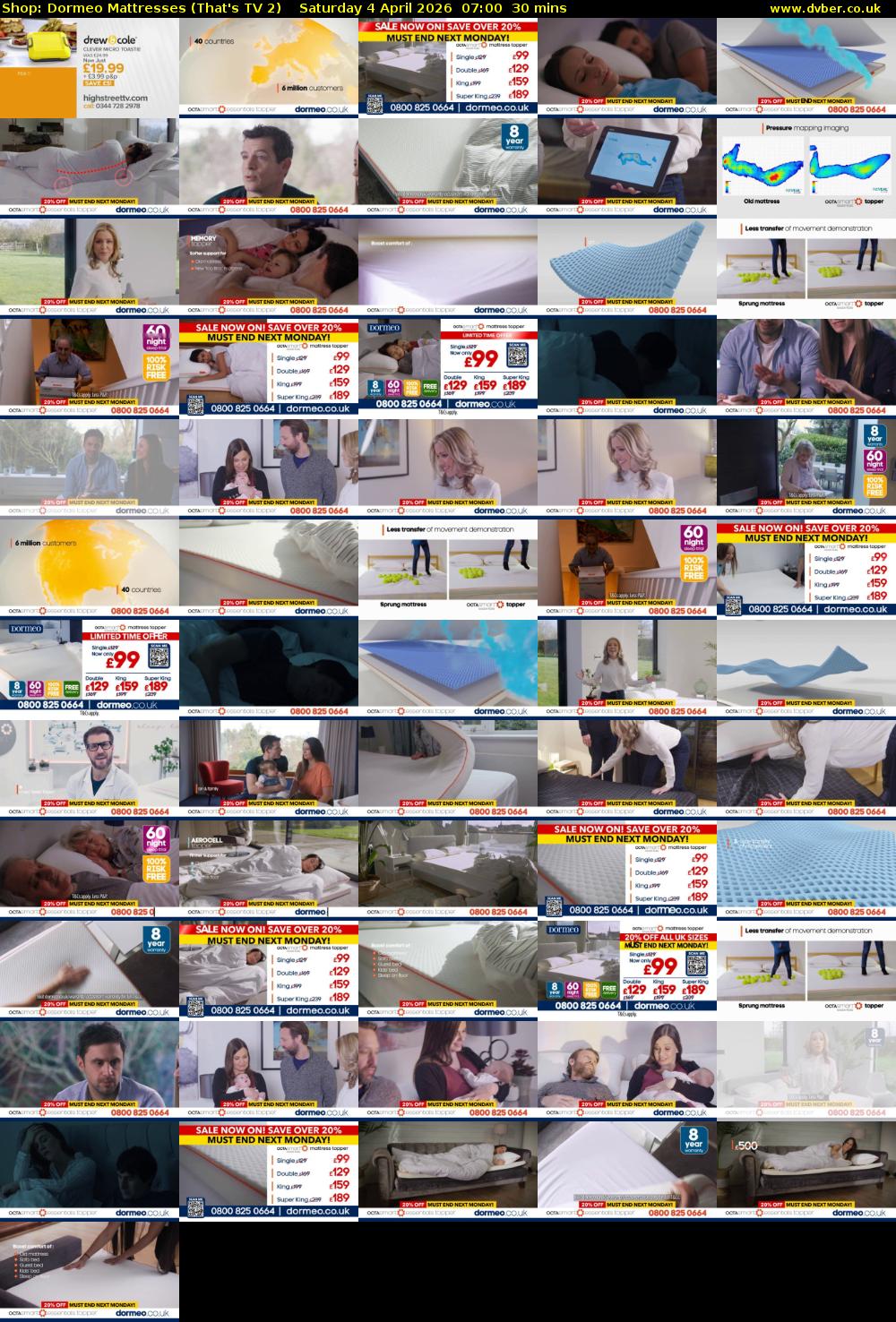 Shop: Dormeo Mattresses (That's TV 2) Saturday 4 April 2026 07:00 - 07:30