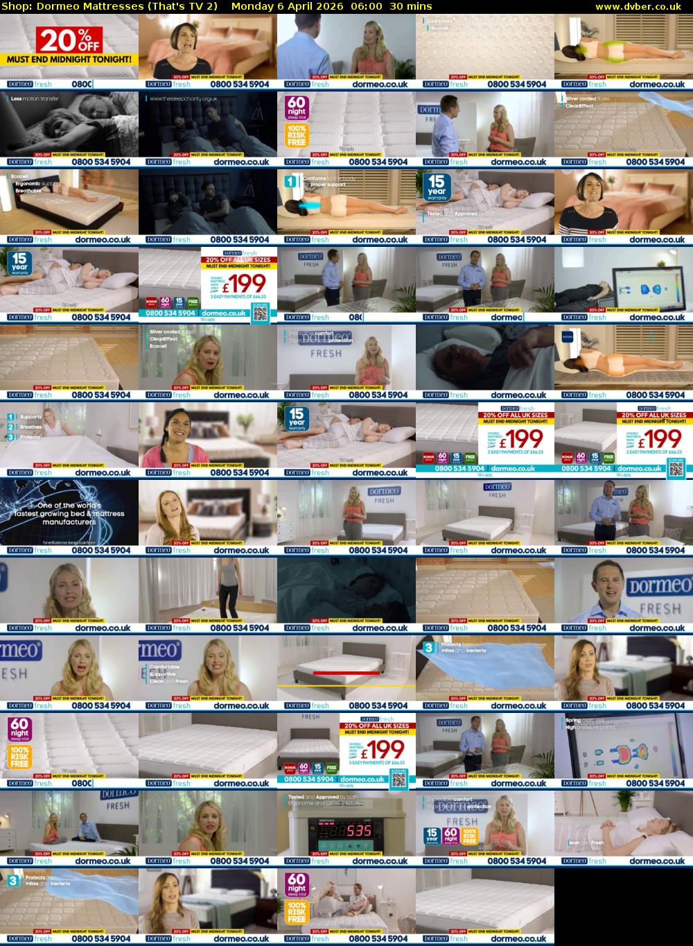 Shop: Dormeo Mattresses (That's TV 2) Monday 6 April 2026 06:00 - 06:30