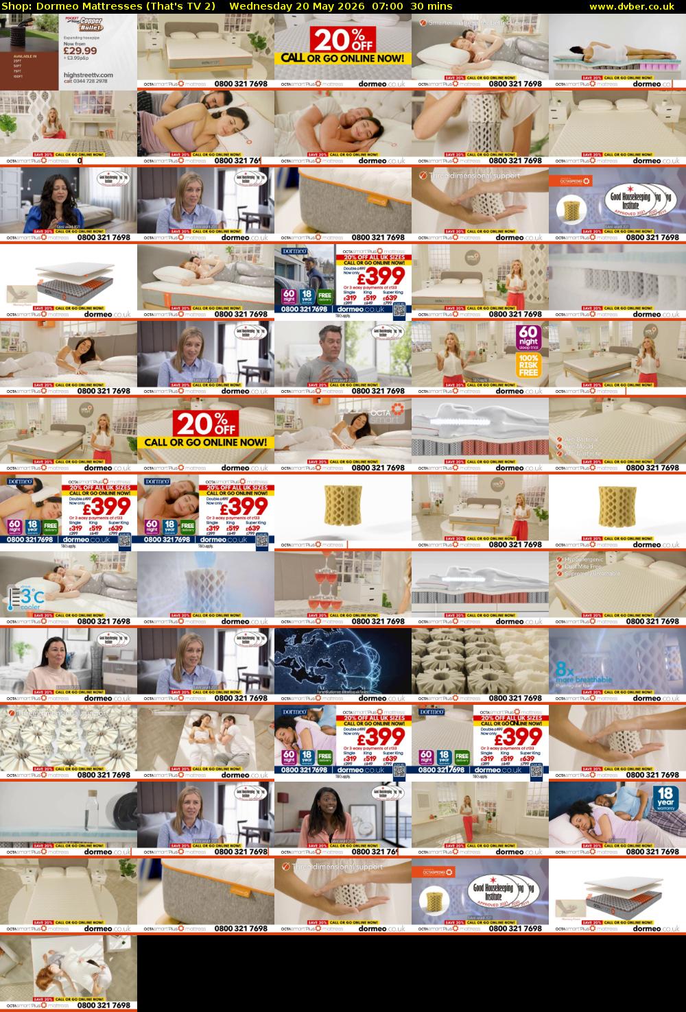 Shop: Dormeo Mattresses (That's TV 2) Wednesday 20 May 2026 07:00 - 07:30