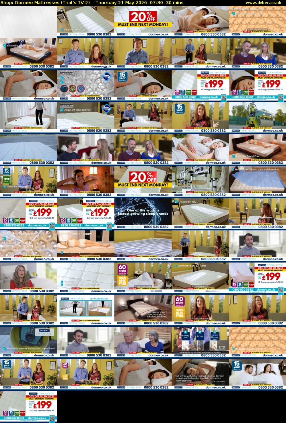 Shop: Dormeo Mattresses (That's TV 2) Thursday 21 May 2026 07:30 - 08:00