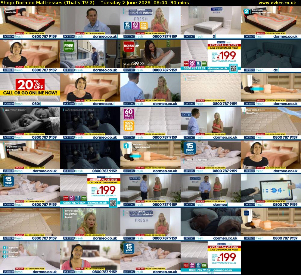Shop: Dormeo Mattresses (That's TV 2) Tuesday 2 June 2026 06:00 - 06:30