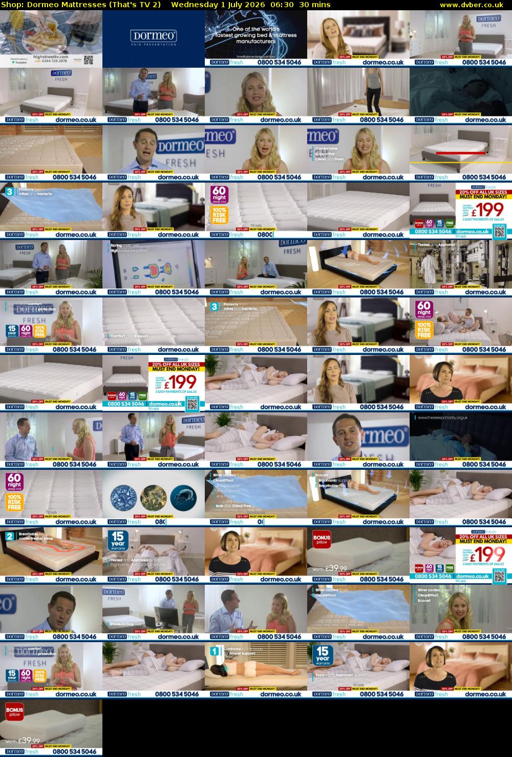 Shop: Dormeo Mattresses (That's TV 2) Wednesday 1 July 2026 06:30 - 07:00