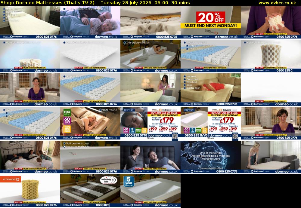 Shop: Dormeo Mattresses (That's TV 2) Tuesday 28 July 2026 06:00 - 06:30