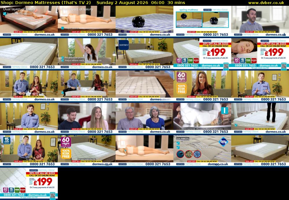 Shop: Dormeo Mattresses (That's TV 2) Sunday 2 August 2026 06:00 - 06:30