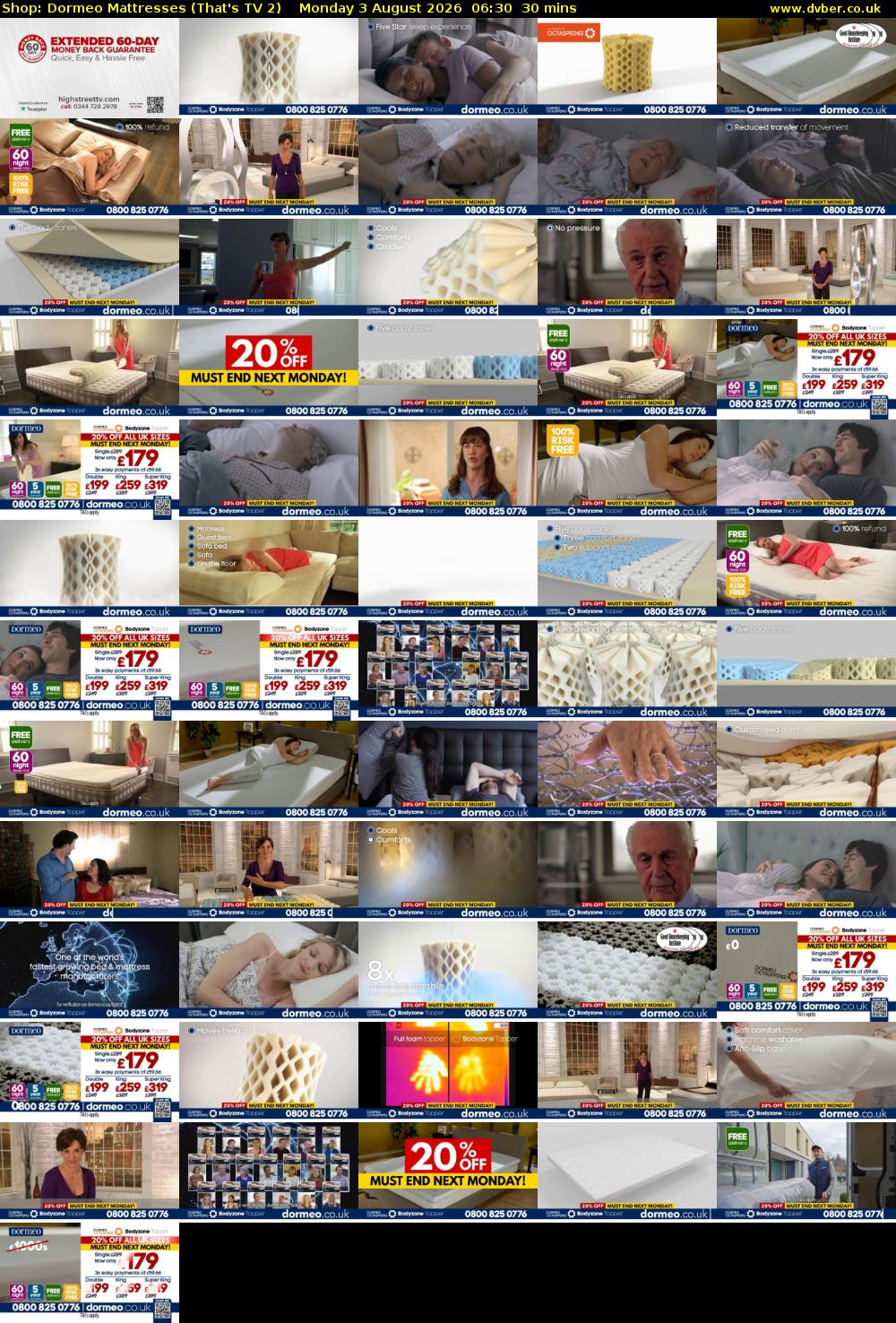 Shop: Dormeo Mattresses (That's TV 2) Monday 3 August 2026 06:30 - 07:00