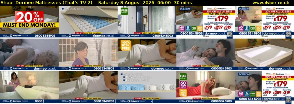 Shop: Dormeo Mattresses (That's TV 2) Saturday 8 August 2026 06:00 - 06:30