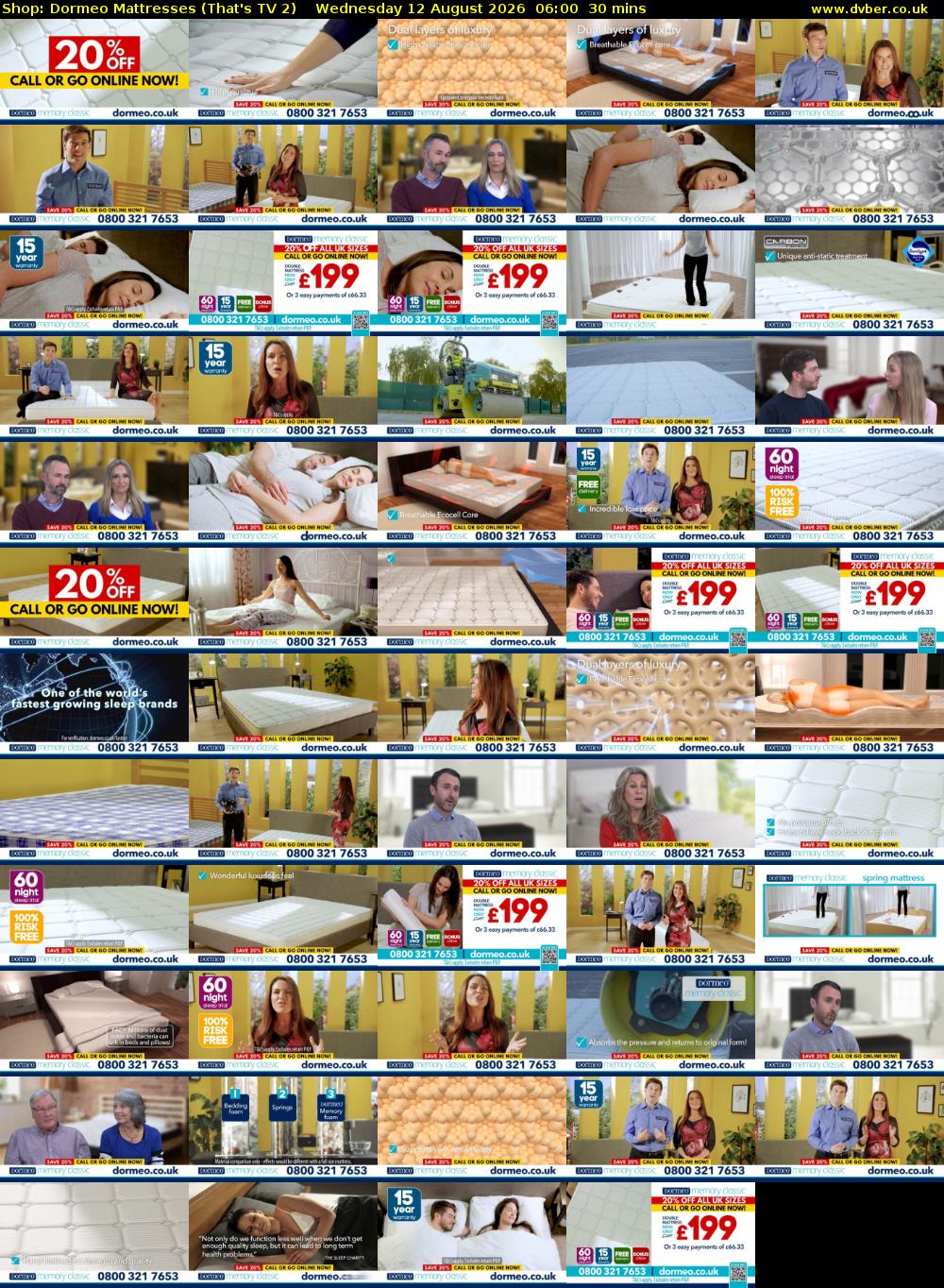 Shop: Dormeo Mattresses (That's TV 2) Wednesday 12 August 2026 06:00 - 06:30