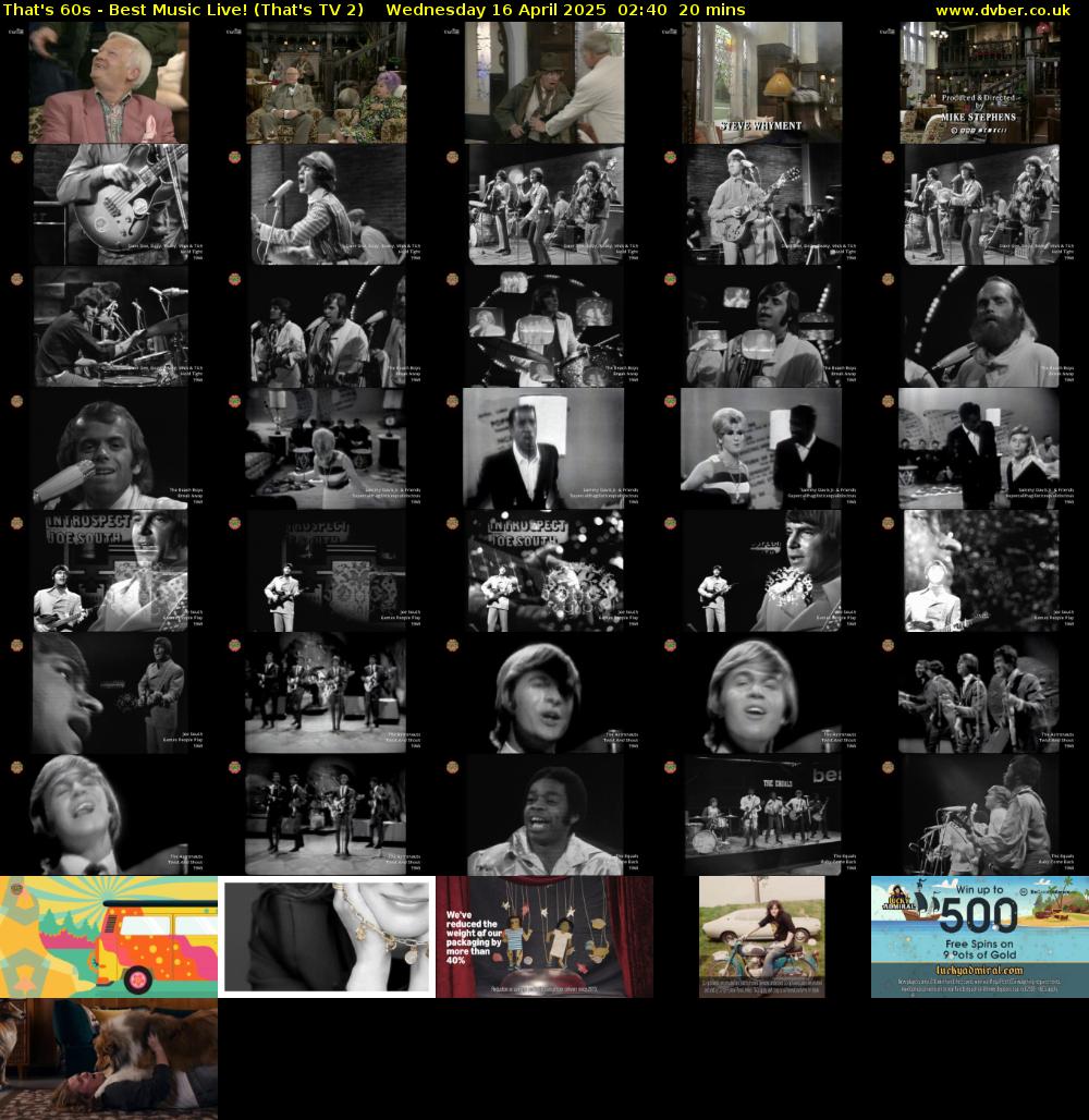 That's 60s - Best Music Live! (That's TV 2) Wednesday 16 April 2025 02:40 - 03:00
