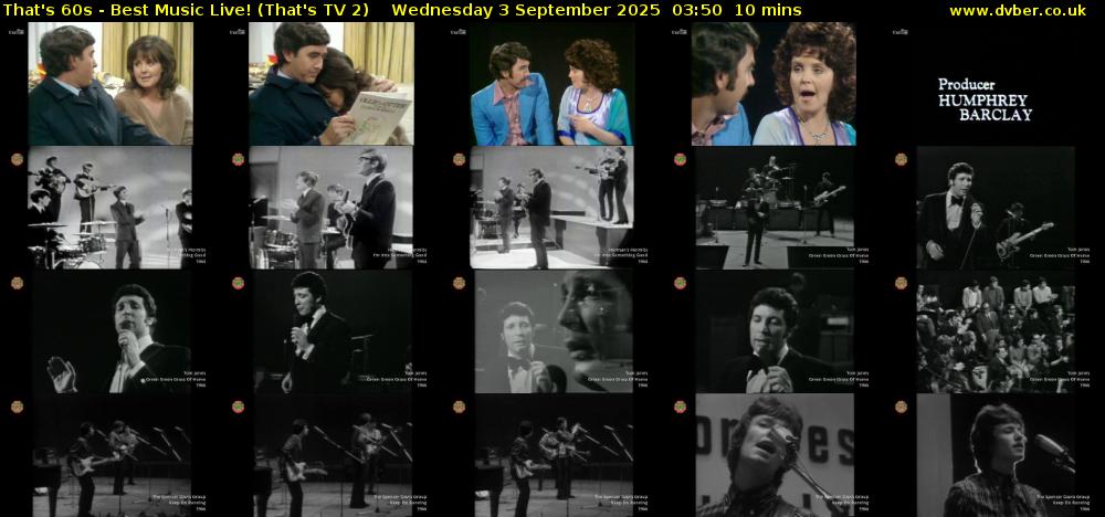 That's 60s - Best Music Live! (That's TV 2) Wednesday 3 September 2025 03:50 - 04:00