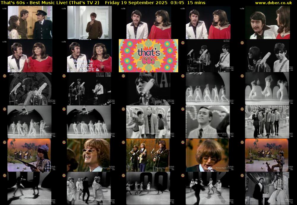 That's 60s - Best Music Live! (That's TV 2) Friday 19 September 2025 03:45 - 04:00