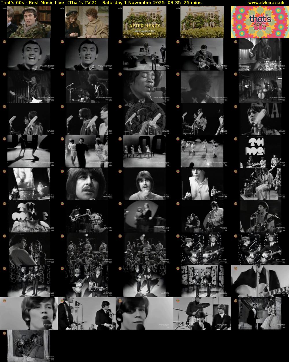 That's 60s - Best Music Live! (That's TV 2) Saturday 1 November 2025 03:35 - 04:00