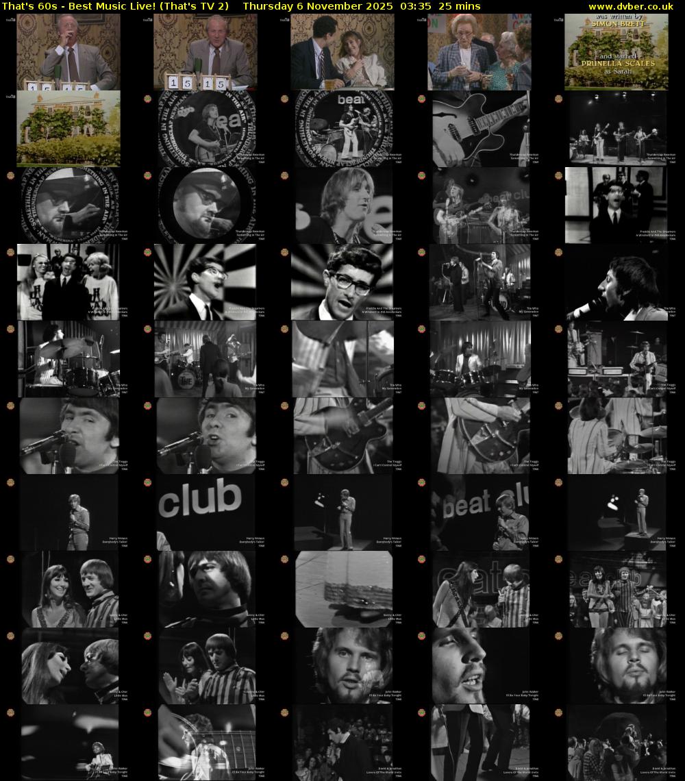 That's 60s - Best Music Live! (That's TV 2) Thursday 6 November 2025 03:35 - 04:00