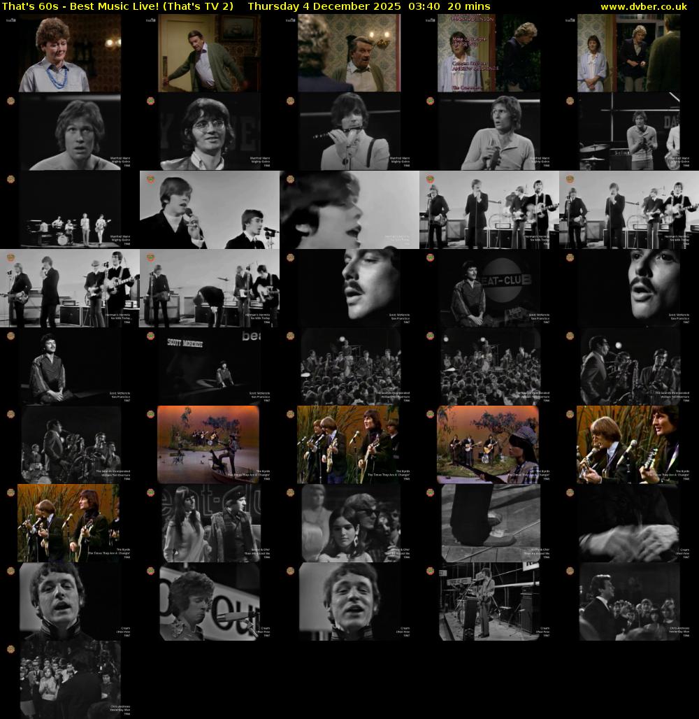 That's 60s - Best Music Live! (That's TV 2) Thursday 4 December 2025 03:40 - 04:00