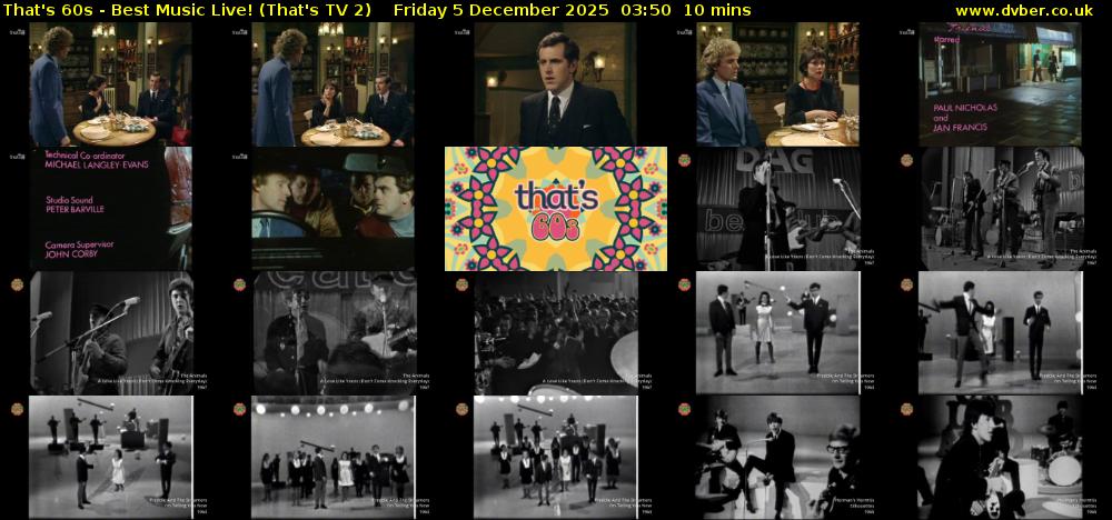 That's 60s - Best Music Live! (That's TV 2) Friday 5 December 2025 03:50 - 04:00
