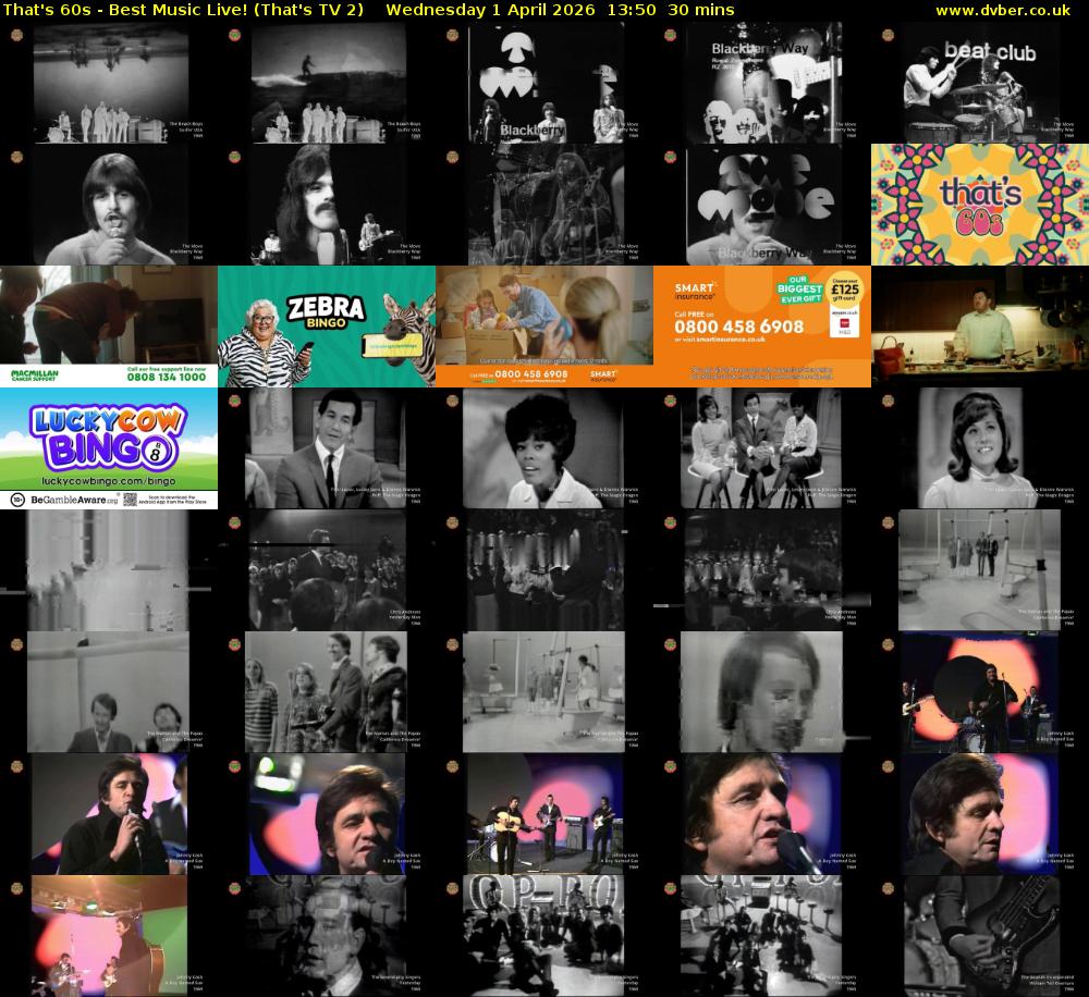 That's 60s - Best Music Live! (That's TV 2) Wednesday 1 April 2026 13:50 - 14:20