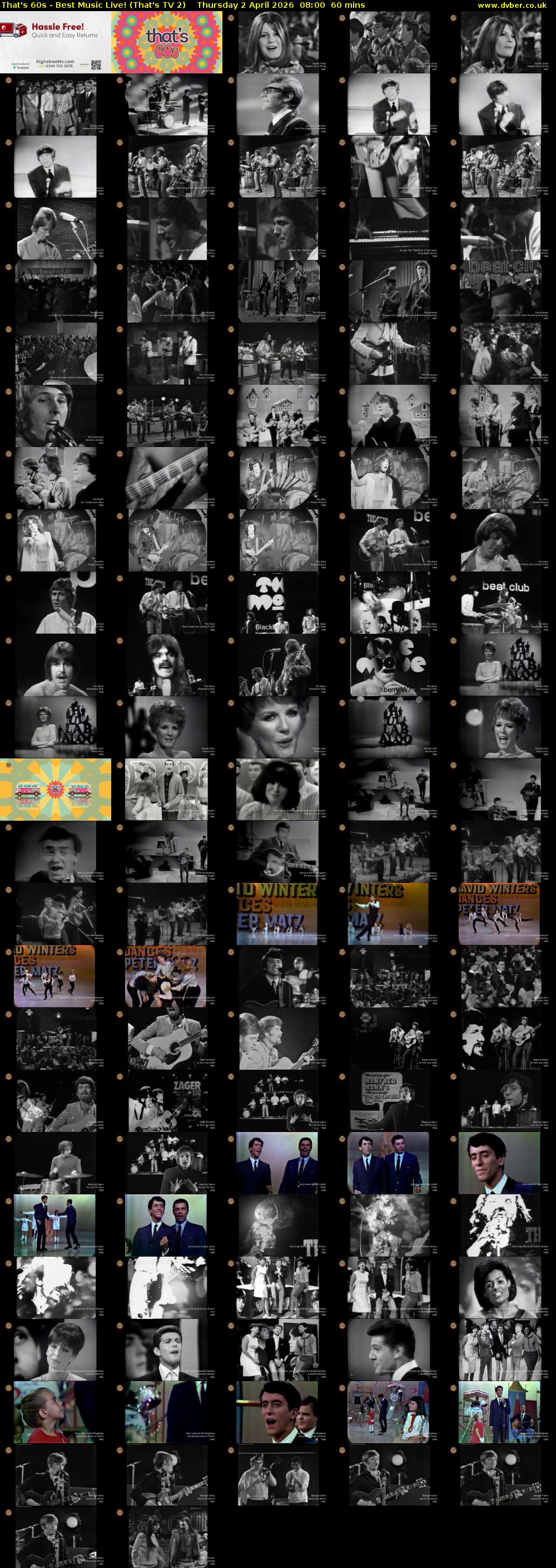That's 60s - Best Music Live! (That's TV 2) Thursday 2 April 2026 08:00 - 09:00