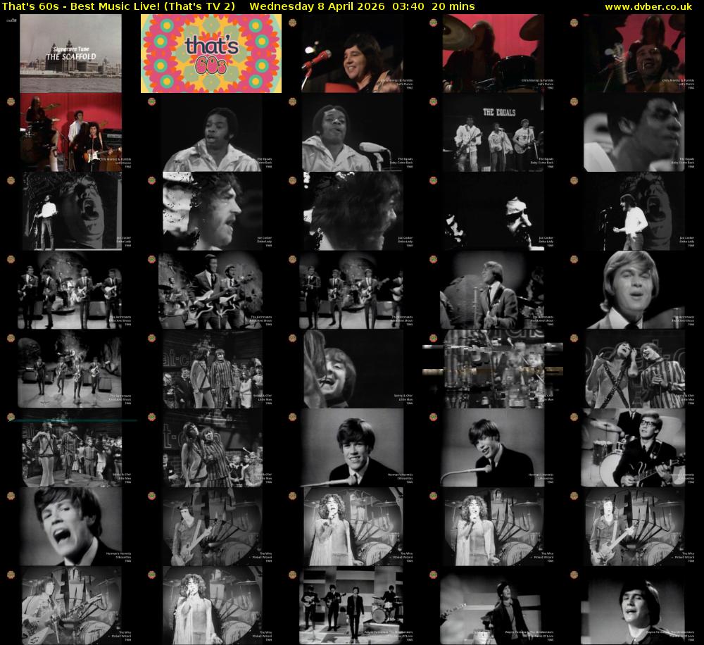 That's 60s - Best Music Live! (That's TV 2) Wednesday 8 April 2026 03:40 - 04:00
