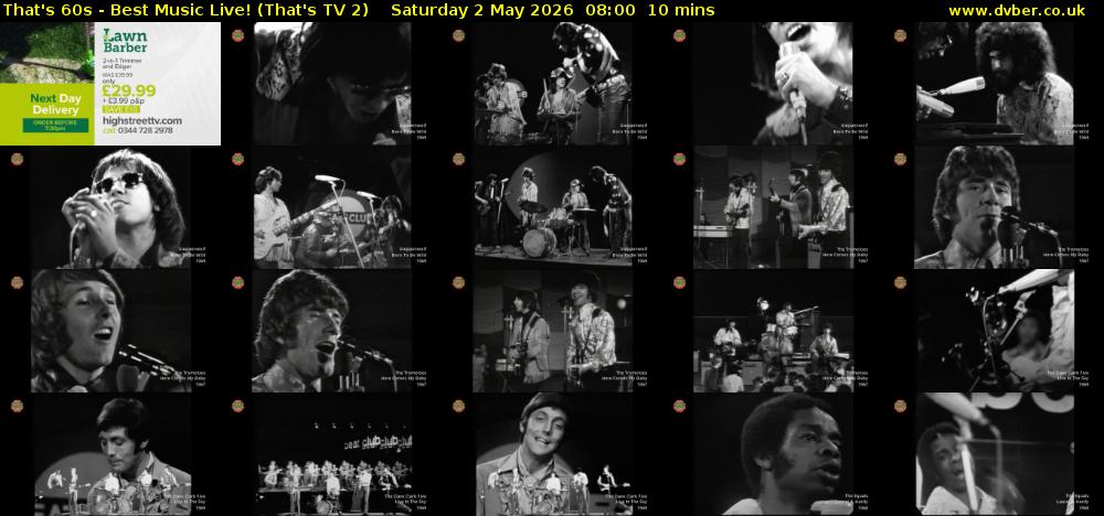 That's 60s - Best Music Live! (That's TV 2) Saturday 2 May 2026 08:00 - 08:10