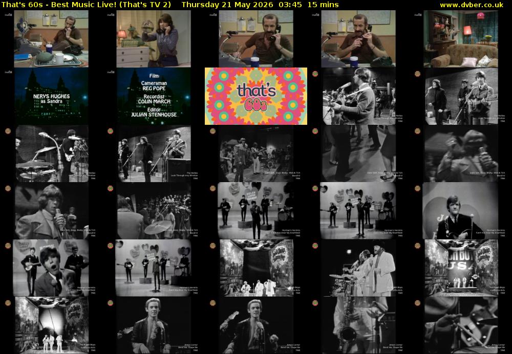 That's 60s - Best Music Live! (That's TV 2) Thursday 21 May 2026 03:45 - 04:00