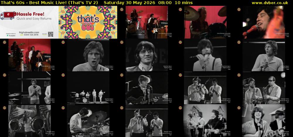 That's 60s - Best Music Live! (That's TV 2) Saturday 30 May 2026 08:00 - 08:10