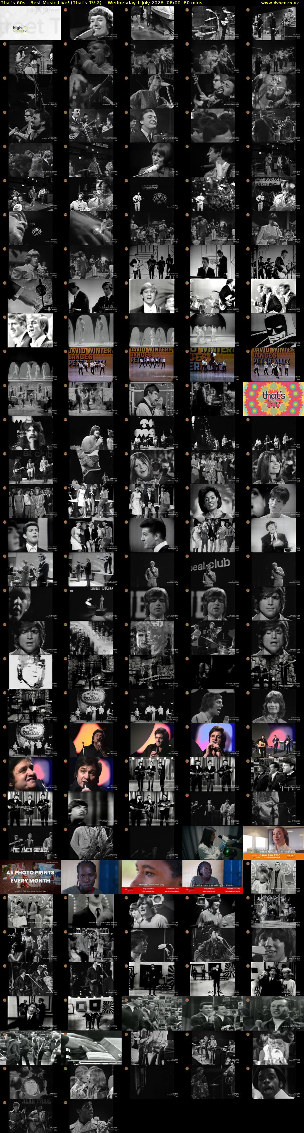 That's 60s - Best Music Live! (That's TV 2) Wednesday 1 July 2026 08:00 - 09:20