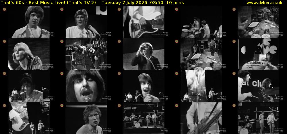 That's 60s - Best Music Live! (That's TV 2) Tuesday 7 July 2026 03:50 - 04:00