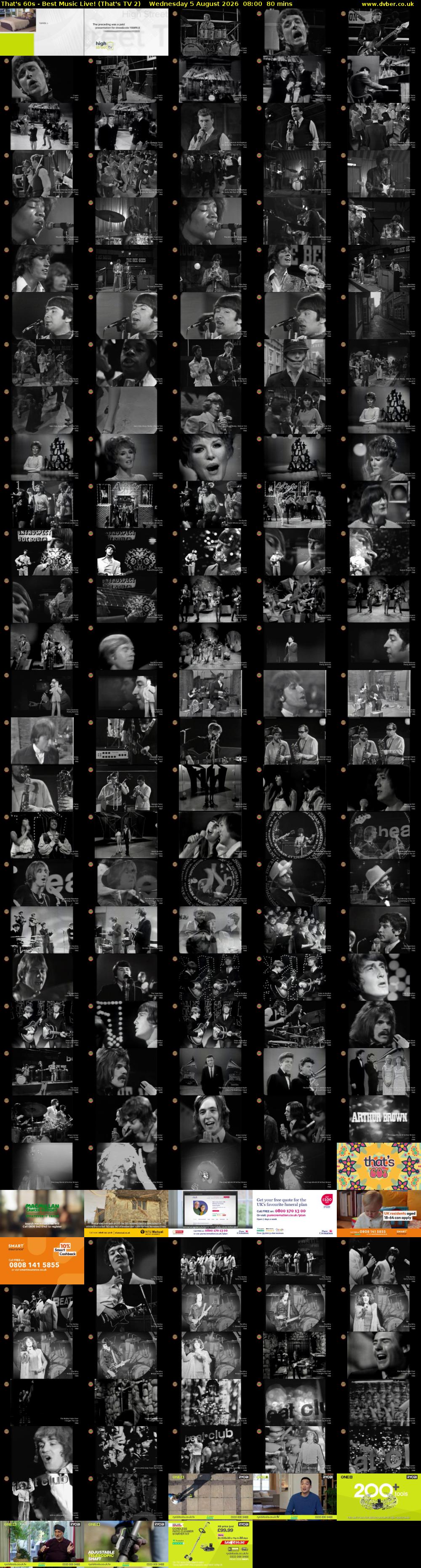 That's 60s - Best Music Live! (That's TV 2) Wednesday 5 August 2026 08:00 - 09:20