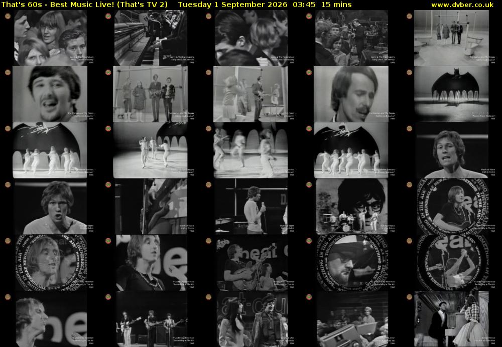 That's 60s - Best Music Live! (That's TV 2) Tuesday 1 September 2026 03:45 - 04:00