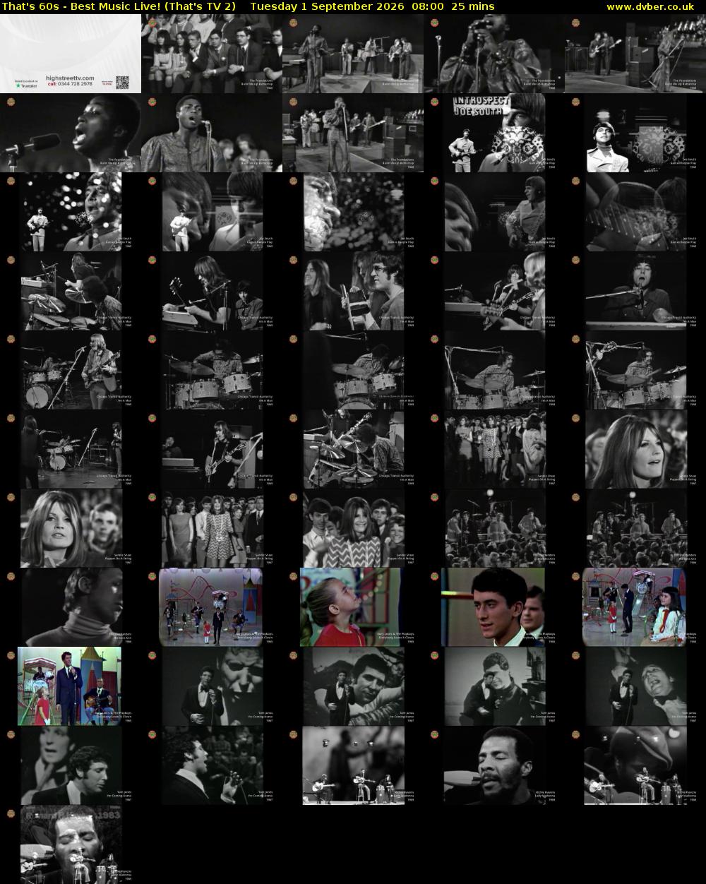 That's 60s - Best Music Live! (That's TV 2) Tuesday 1 September 2026 08:00 - 08:25