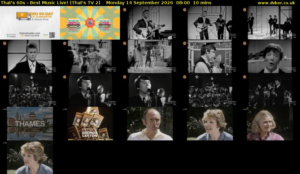 That's 60s - Best Music Live! (That's TV 2) Monday 14 September 2026 08:00 - 08:10