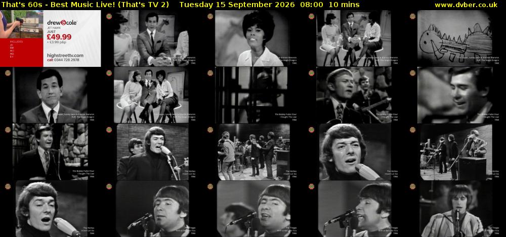 That's 60s - Best Music Live! (That's TV 2) Tuesday 15 September 2026 08:00 - 08:10