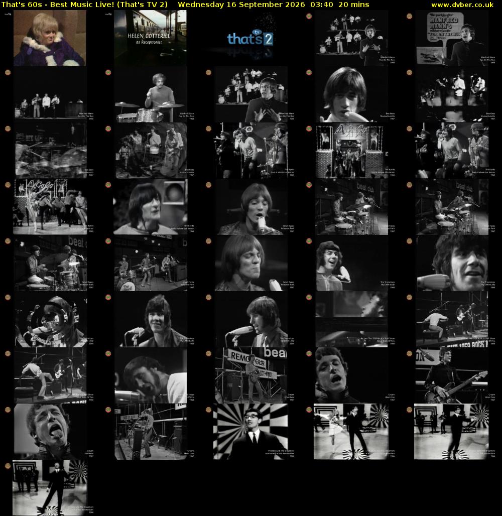 That's 60s - Best Music Live! (That's TV 2) Wednesday 16 September 2026 03:40 - 04:00