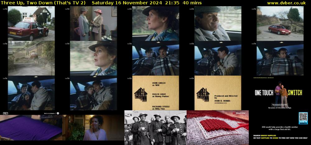 Three Up, Two Down (That's TV 2) Saturday 16 November 2024 21:35 - 22:15
