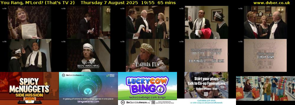 You Rang, M'Lord? (That's TV 2) Thursday 7 August 2025 19:55 - 21:00